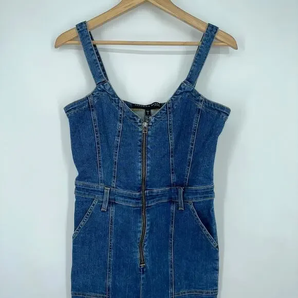 VERONICA BEARD Fayre Jumpsuit Denim Flare Leg Front Zip V Neck Blue NWT